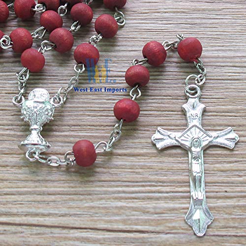 12 Pcs First Communion Favor Red Scented Rose Petal Rosary Necklace Gift