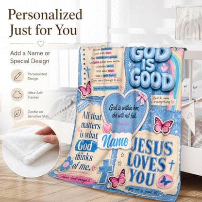 Personalized God Theme Blanket, Blue Inspiration Blankets for Travel Sofa - color: Blue