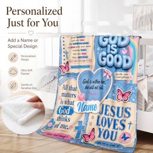 Personalized God Theme Blanket, Blue Inspiration Blankets for Travel Sofa - color: Blue
