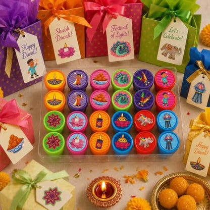 Cinrobiye 24 Pcs Diwali Stampers Party Favor Set, Cute Festival of Lights Stamps for Kids Diwali Celebration, Classroom Rewards, Cultural Party Supplies, Goody Bag Fillers, Holiday Party Favors - color: Diwali