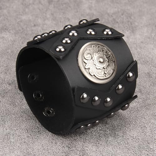 GelConnie Punk Leather Cuff Bracelet Adjustable Straps Wrap Bracelets Arm Armor Cuff Gothic Leather Wristbands for Men, Women - color: MLPB100-Black
