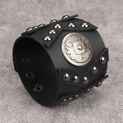 GelConnie Punk Leather Cuff Bracelet Adjustable Straps Wrap Bracelets Arm Armor Cuff Gothic Leather Wristbands for Men, Women - color: MLPB100-Black