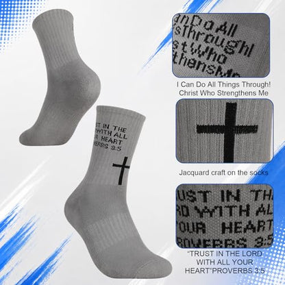 4 Pairs Christian Cross Socks Prayer Religious Socks - color: White, Gray