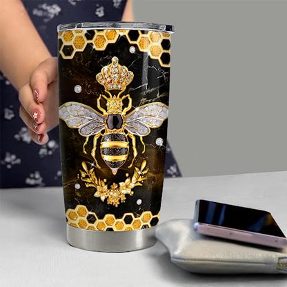 SANDJEST Personalized Bee Tumbler 20oz 30oz Insulated Tumblers with Lid Coffee Travel Mug Cup for Women GirlsBee Jewelry Drawings Style Bee Gifts for Birthday - color: Bee 2