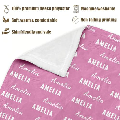 Ships Next Day, Personalized Baby Blanket with Name - Custom Newborn Hospital Swaddle Blanket, Super Soft Plush Flannel Baby Gift for Birth Announcement Shower Easter Gifts for Toddler Kids - color: Pink