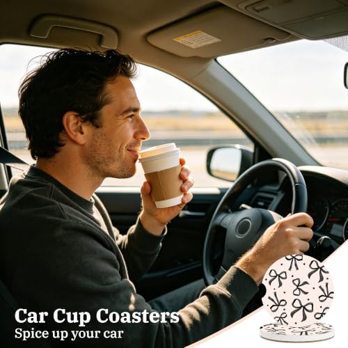 Black Bow Coquette Car Coasters for Cup Holder, Absorbent Coaster for Women - color: Black Bow253
