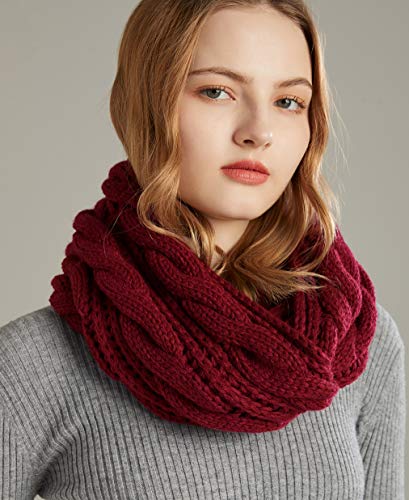 NEOSAN Womens Thick Ribbed Knit Winter Infinity Circle Loop Scarf - color: Twist Claret
