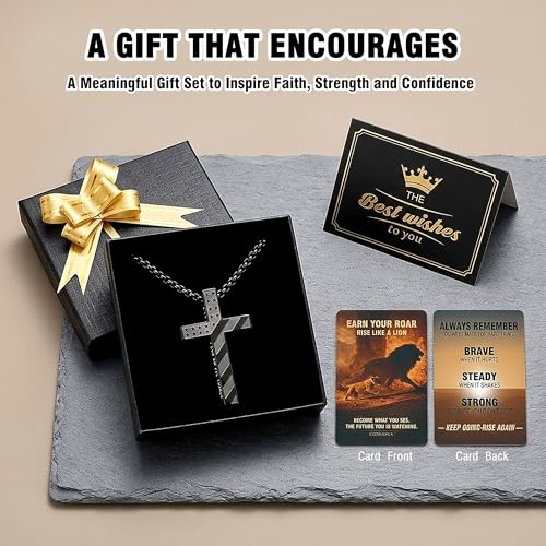Black American Flag Cross Necklace for Men, Philippians 4:13 Bible Verse