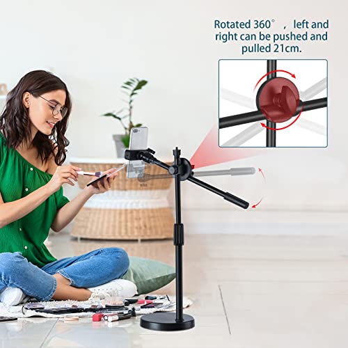 Overhead Phone Stand for Recording - Phone Desktop Stand Adjustable Height and Angle with Stable Round Base,Perfect for Product Live Streaming Shop(36-52CM)