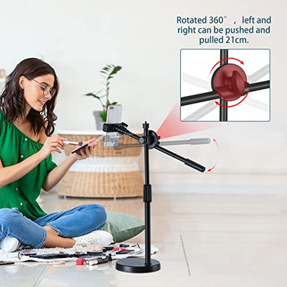 Overhead Phone Stand for Recording - Phone Desktop Stand Adjustable Height and Angle with Stable Round Base,Perfect for Product Live Streaming Shop(36-52CM)