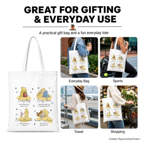 Cute Pooh Bear Aesthetic Reusable Tote Bag, Funny Gifts for Women Friends - color: Every