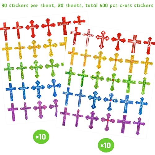 Fancy Land 600 Cross Stickers Glitter Small Cross Stickers for Scrapbook