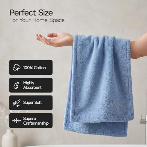 REDKISS Blue Hand Towels, Soft & Absorbent 100% Cotton for Bathroom, Kitchen & Guest Use, 14" x 31", 2-Pack - color: Blue