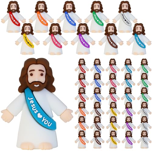 Bamamon 30 Pcs Little Jesus Figures, Mini Jesus Loves You Figures Bulk - color: 10 Color*30 Jesus Loves You
