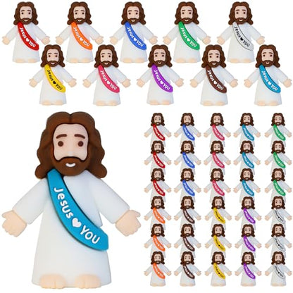 Bamamon 30 Pcs Little Jesus Figures, Mini Jesus Loves You Figures Bulk - color: 10 Color*30 Jesus Loves You