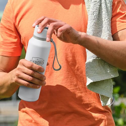 Christian Art Gifts Stainless Steel Double Wall Vacuum Sealed Insulated Water Bottle for Men & Women: Strong & Courageous Laser Engraved Inspirational Scripture, Leak-proof, Carry Loop, White, 24 oz. - color: White/Be Strong