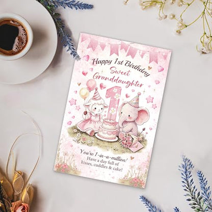 Cute 1st Birthday Card for Granddaughter, Sweet 1 Year Old Birthday Card from Grandma Grandpa, Happy First Birthday Card for Granddaughter - color: Granddaughte 1st Birthday