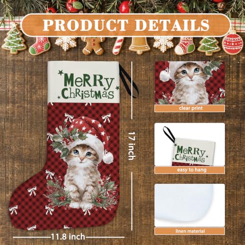 Tabby Cat Red Buffalo Plaid Christmas Stockings 16 Inch - color: Christmas11