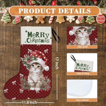 Tabby Cat Red Buffalo Plaid Christmas Stockings 16 Inch - color: Christmas11