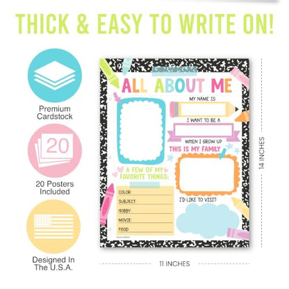 20 All About Me Posters Elementary Classroom Decor, Star Student Poster - color: Composition Pastel
