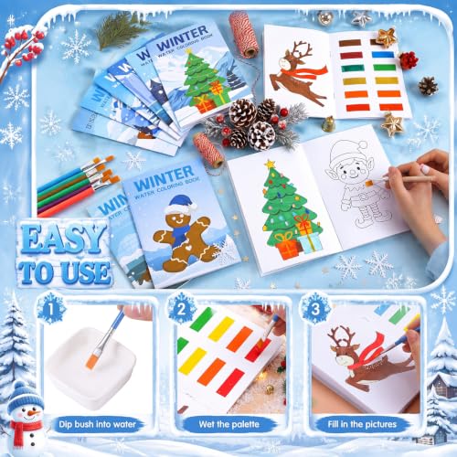 Kosiz 24 Pack Winter Coloring Paint with Water Books, Mini with Brushes - style: Winter Coloring