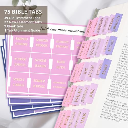 Taja Bible Tabs, 75 Large Print Index Tabs for Women & Men - color: E-violet Ombre