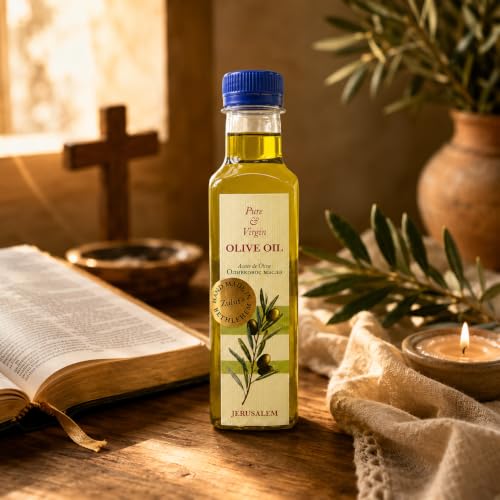 Zuluf Holy Land Olive Oil Pure Anointing Oil from Jerusalem Bethlehem Blessed Christian Prayer for Baptism Christening Godparent Faith Gift Unscented Olive Base 8.5 Fl Oz Single Bottle