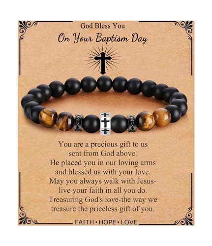 QWNHONEY Cross Bracelet for Men Son Brother Boyfriend Father Dad Husband Father's Day Birthday Christian Religious Faith Graduation Anniversary Christmas Jewelry Gift for Man - style: On Your Baptism Day