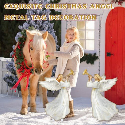 Moxweyeni 2 Pcs Christmas Yard Sign Outdoor Metal Trumpet Angels Stakes - style: Trumpet Angels