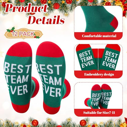 Glitopper 12 Pairs Best Team Ever Gift Socks Bulk - color: Red, Green, style: Team