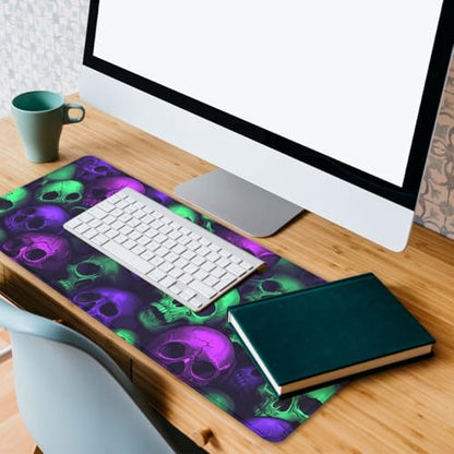 Neon Skull Gaming Mouse Pad Purple Green Gothic Halloween Skeleton Extended Keyboard Mouse Mat for Computer Office, Big Laptop Mouse pad, Gaming Pc 31.5x11.8 in - color: Neon Skull, size: 31.5L x 11.8W inches