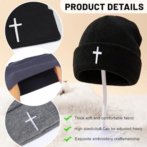 Beanies for Men & Women - Knit Beanie, Warm & Soft Beanie hat, Daily Knit Hat - color: Embroidered Cross