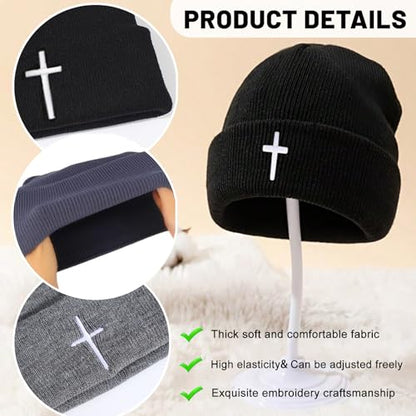 Beanies for Men & Women - Knit Beanie, Warm & Soft Beanie hat, Daily Knit Hat - color: Embroidered Cross