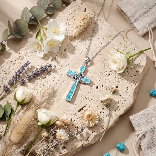 Infinity Cross Necklace S925 Sterling Silver Turquoise/Wooden/Opal/Abalone Cross Pendant Necklaces Christian Jewelry Gifts For Women - style: Paw Print