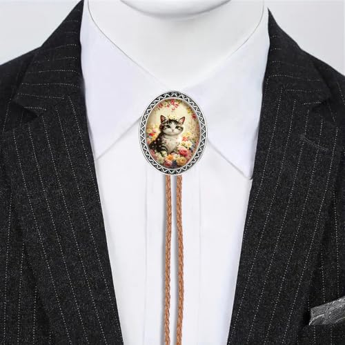 GelConnie Gothic Bolo Tie for Men Women 3D Art Western Cowboy Necktie - color: Flower Cat Bolo Tie