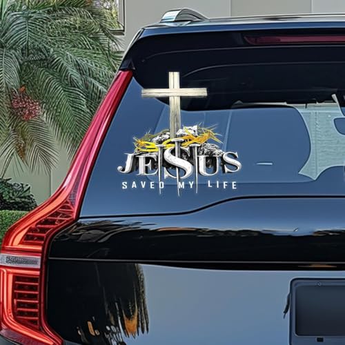 Generic Jesus Saved My Life Decal Jesus God Christian Cross Sticker Car Decoration Gift for God Lovers Car Decal for Car Truck Motorcycle Window Bumper Wall Decor (2 Pack Size M (6x6 Inches)) - size: 2 Pack | Medium | 6 x 6 inches