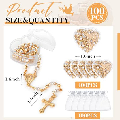 ROCEEI Catholic Rosary Necklace with Crucifix 4mm Beads - color: Gold