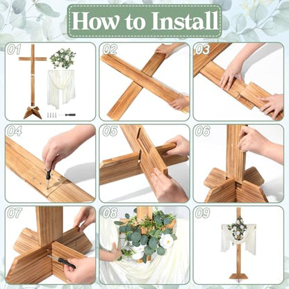 71Inch Large Wooden Cross for Wedding White Ribbon Eucalyptus Garland Brown - color: Brown, size: 71Inch