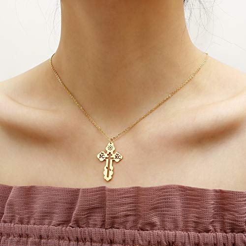 Orthodox Cross Necklace Ilya Necklace Merch Jewelry for Women, Silver, Rose Gold and Gold, Adjustable Chain 18 to 20 Inches - color: Rose gold
