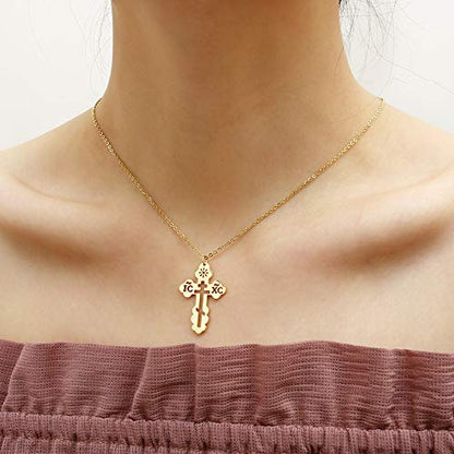 Orthodox Cross Necklace Ilya Necklace Merch Jewelry for Women, Silver, Rose Gold and Gold, Adjustable Chain 18 to 20 Inches - color: Rose gold