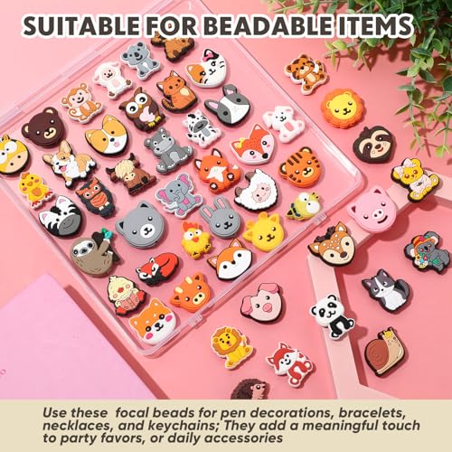 Tondiamo 60 pcs Animal Silicone Focal Beads for Pens Cute Cartoon Animal Theme Silicone Focal Bead for Beaded Pen Necklace Bracelet Charms Keychain Making Jewelry Making DIY Gifts - style: Animal