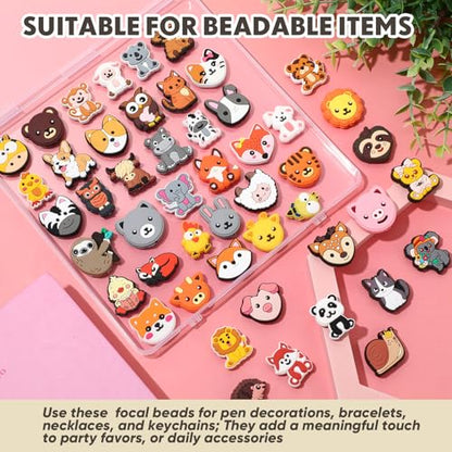 Tondiamo 60 pcs Animal Silicone Focal Beads for Pens Cute Cartoon Animal Theme Silicone Focal Bead for Beaded Pen Necklace Bracelet Charms Keychain Making Jewelry Making DIY Gifts - style: Animal