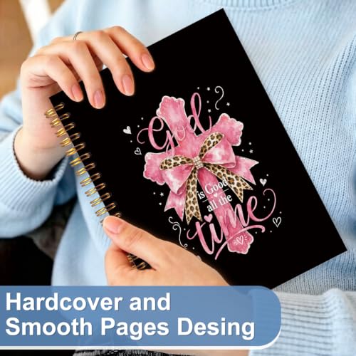 Pink Christian Religious Cross Notebook Journal for Women, 5.5x8.3 - color: white-Pink Religious Cross