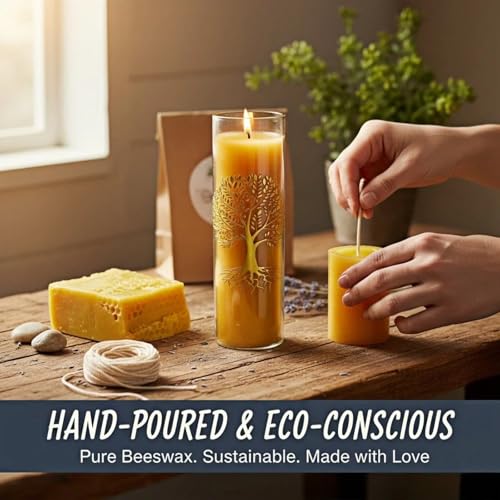 CYS-Edge Tree of Life Pure Beeswax Prayer Candles in Glass Jars, 3 Pack, 204-Hour Total Burn, 1.8 x 5.9 Inch, Yellow Christian Devotional Candles - size: 1.8 x 6inches