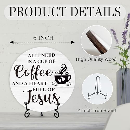 Coffee Bar Sign, Round Wood Plaque, 6 Inches, Black, Rustic, Religious, Tabletop, Wood - color: White