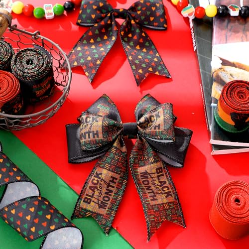 12 Rolls Black History Month Ribbons 2 Inch x 60 Yards Wired Edge Fabric Ribbons Craft Black History Month Themed Pattern Wrapping Crafts for DIY Gift Hair Bows Sewing Wreath 12 Styles - style: Black History
