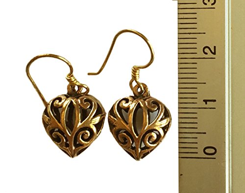 Real Bronze Puffy Filigree Heart Drop Dangle Earrings Fish Hook Bronze Jewelry Gifts