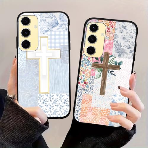 2 Pack Collage Jesus Cross Flower Phone Case for Samsung Galaxy S25 5G 6.2", Aesthetics Bow Floral Print Design Cases for Girls Woman, Soft TPU Bumper Protective Cases for Samsung S25 - color: Jesus Cross, size: for Samsung Galaxy S25 5G