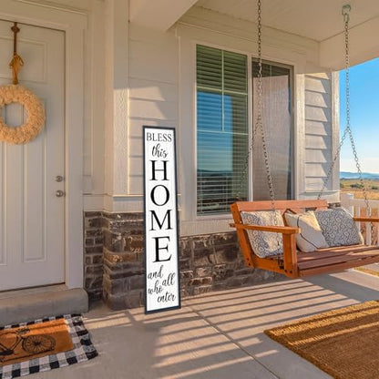 Welcome Sign for Front Door, Black, 45"X9" - color: Bless this Home And All Who Enter(Black White)