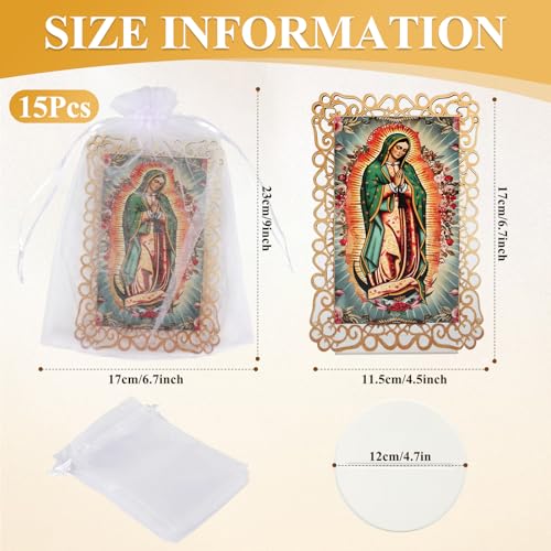 15 Set Our Lady of Guadalupe Acrylic Statues Virgen De Guadalupe Picture Frames with Organza Gift Bags Baptism Favors for Guests Baptism Centerpieces for Table First Communion Gifts Catholic Favors